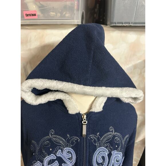 Vintage Disney Eeyore Zip Hoodie XL Blue Faux Fur Hood Cozy Graphic Jacket - Picture 5 of 8